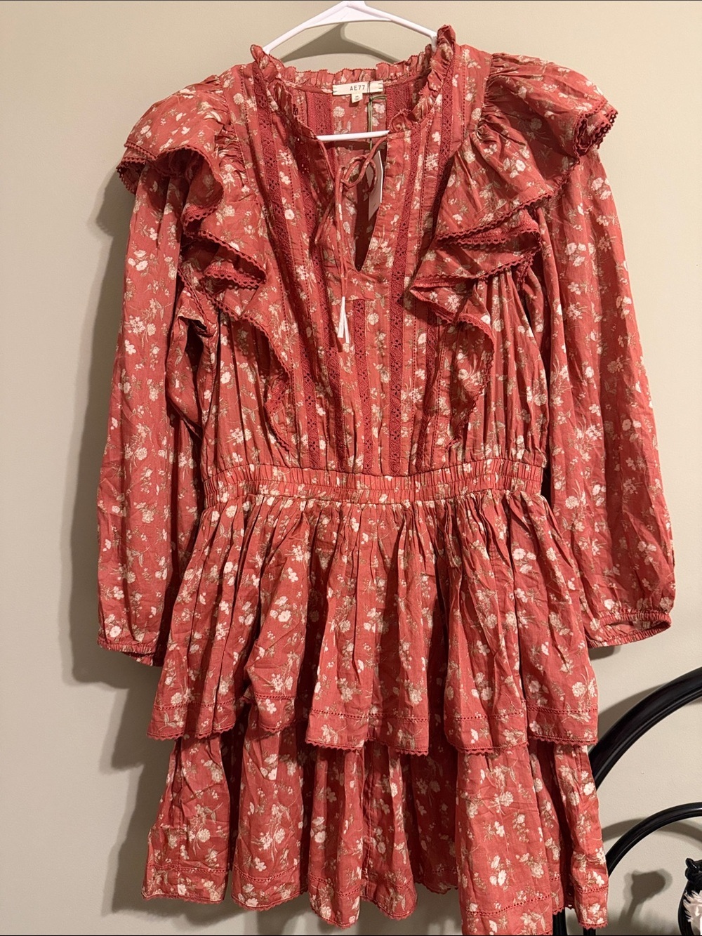 American Eagle AE77 Premium Floral Ruffle Long Sleeve bohemian Dress M